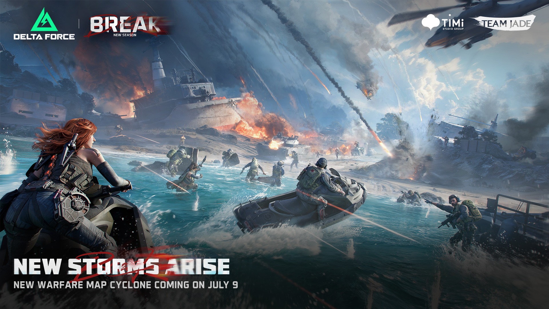 Soldati Delta Force sbarcano su una spiaggia sotto attacco nella nuova mappa Cyclone della Season 5 Break