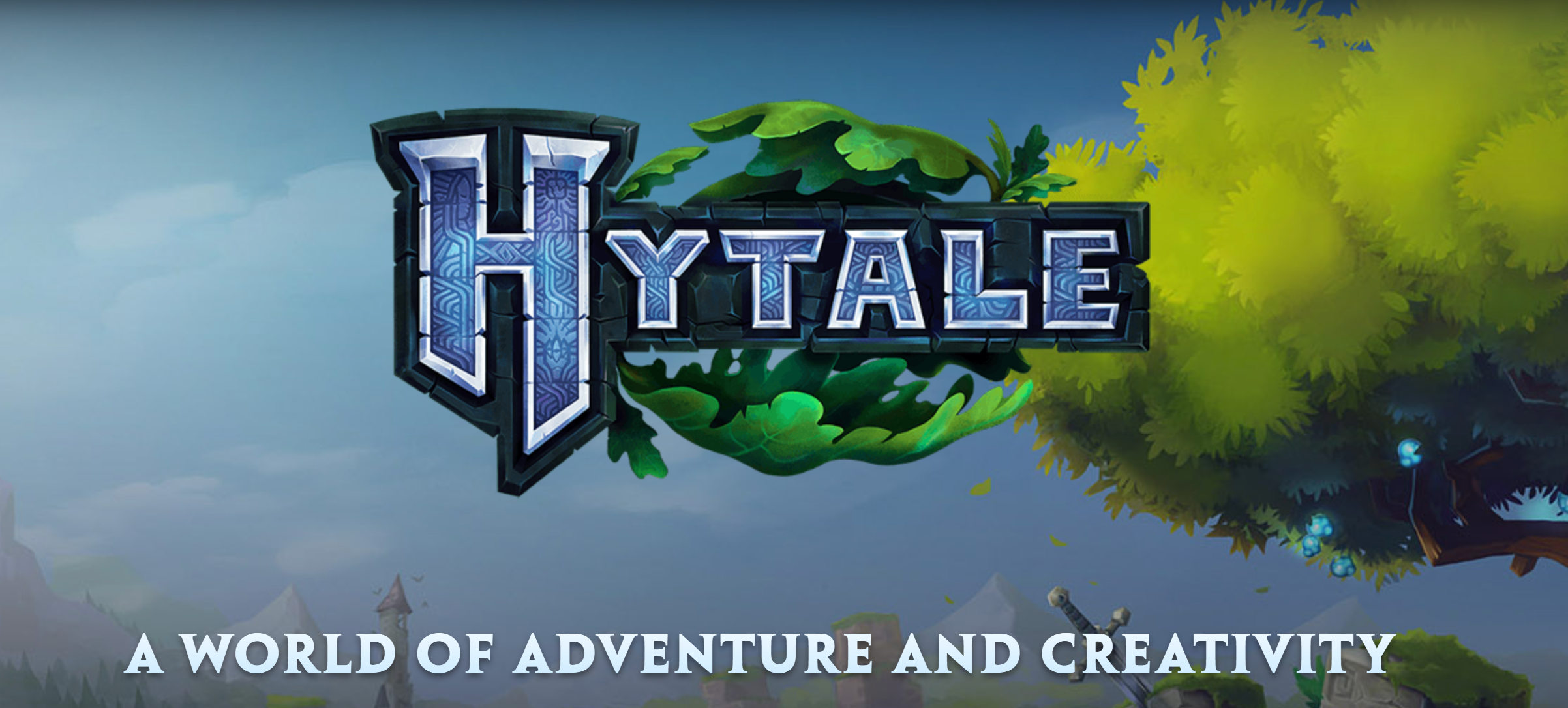Logo ufficiale di Hytale con slogan "A world of adventure and creativity"