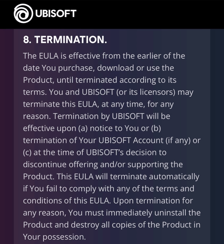 Il particolare punto dell'EULA Ubisoft che ha suscitato scalpore.